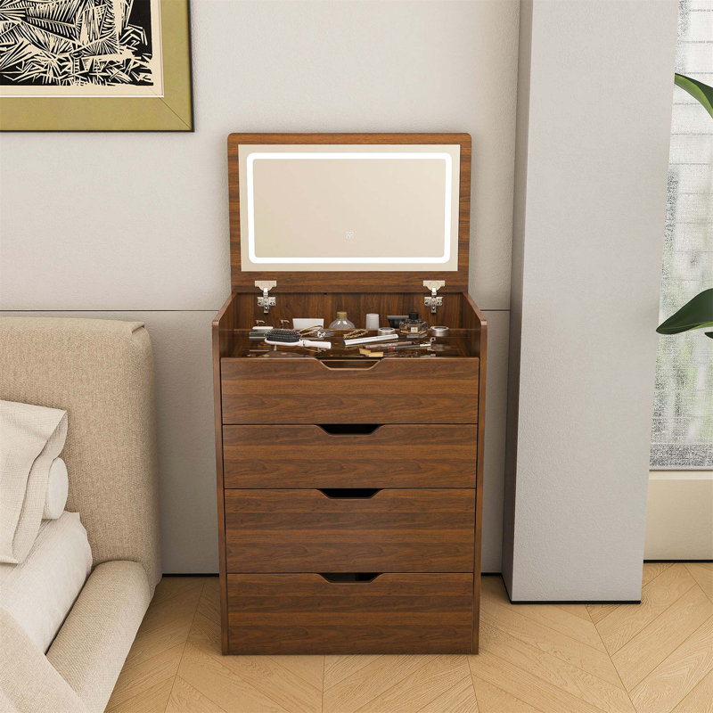 Bureau de coiffeuse 3-en-1 avec miroir éclairé et rangement, table de maquillage compacte pour la chambre à coucher et la salle de bain