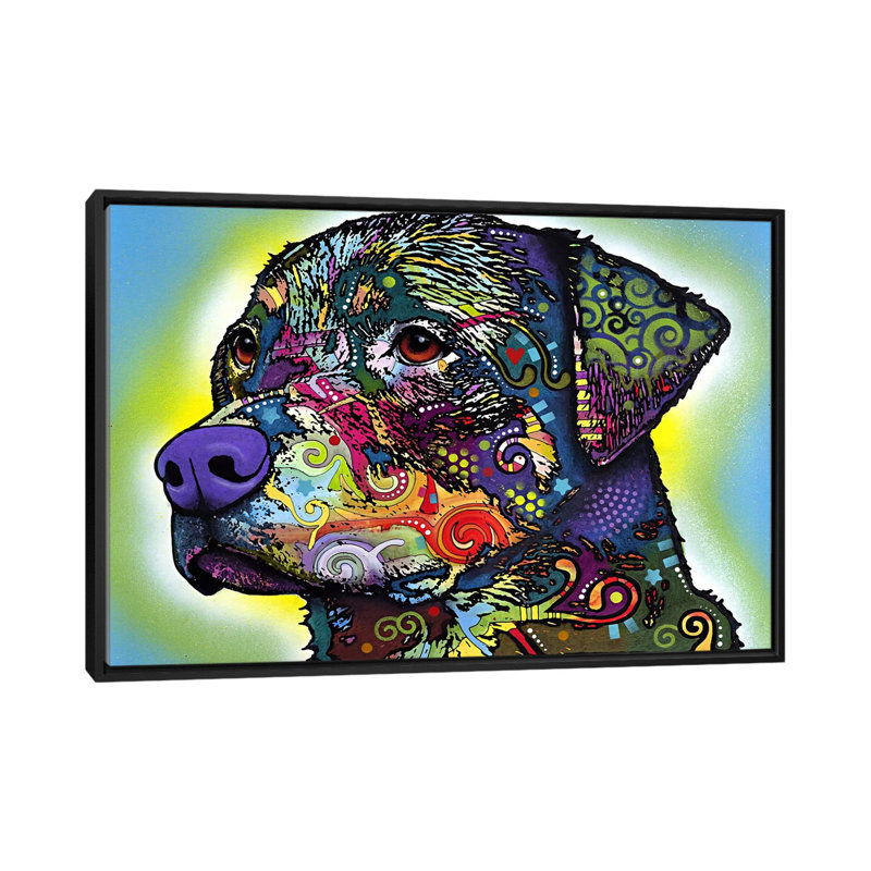 «The Rottweiler», impression sur toile tendue, H 18 po x l 26 po x P 1,5 po, Toile avec cadre noir