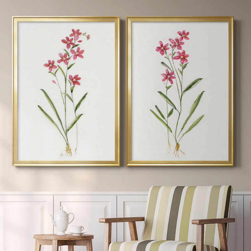 Delicate Pink I - ensemble de 2 reproductions d'art sur toile encadrées, Or, H 30,5 po x l 85 po x P 1,5 po
