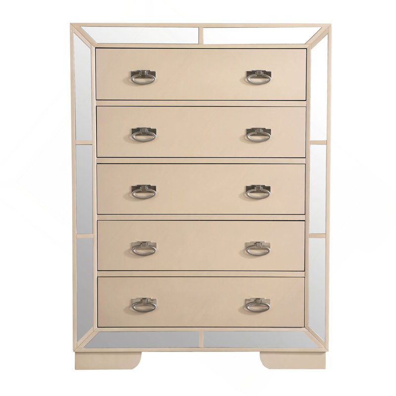 Commode verticale à 5 tiroirs avec détails de miroir et poignées doubles