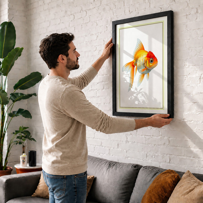 Gilded Goldfish Botanical - Framed Print, A1 - 84.1 x 59.4 cm, Walnut
