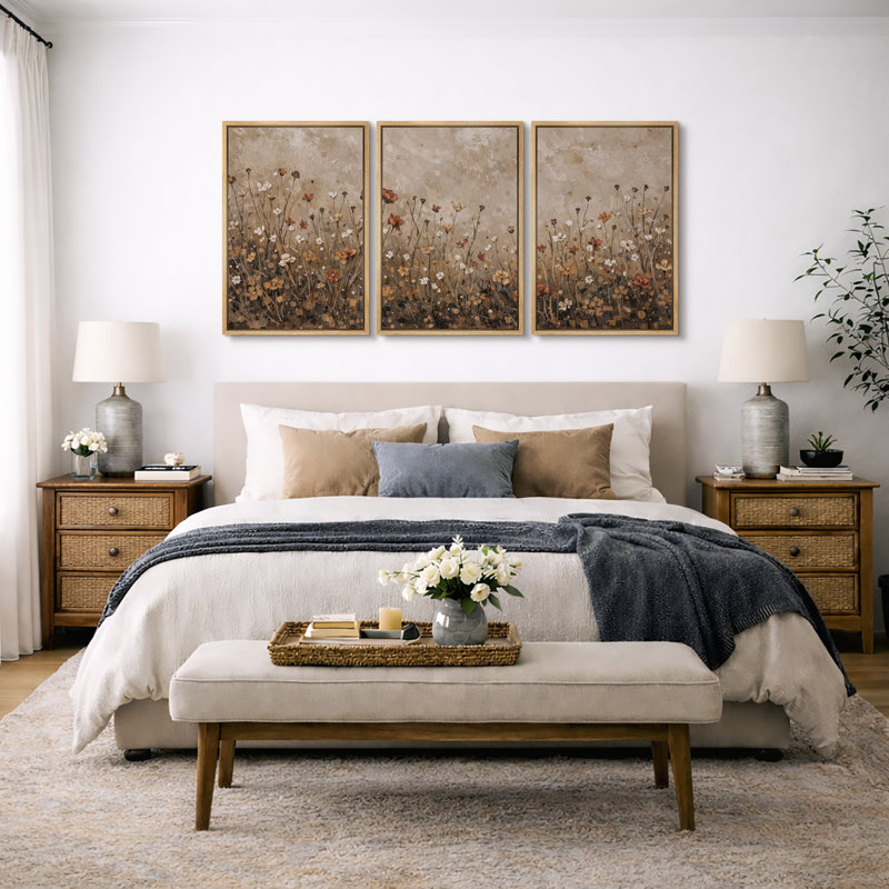 «Autumn Wildflower Meadow», art du salon, impression sur toile encadrée, H 24 po x l 48 po, Natural Floater Frame