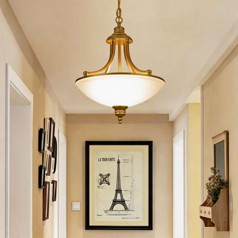 Luminaire suspendu bol inversé 3 lumières, Doré