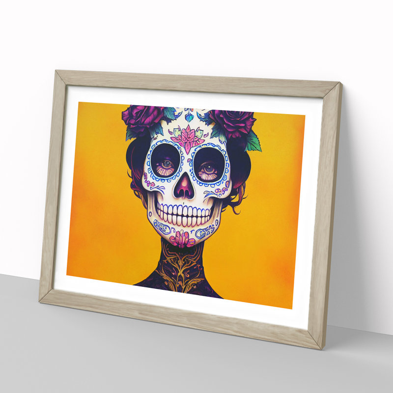 Sugar Skull Woman Vol.3 - Single Picture Frame Print, 34cm H x 46cm W x 2cm D, Oak