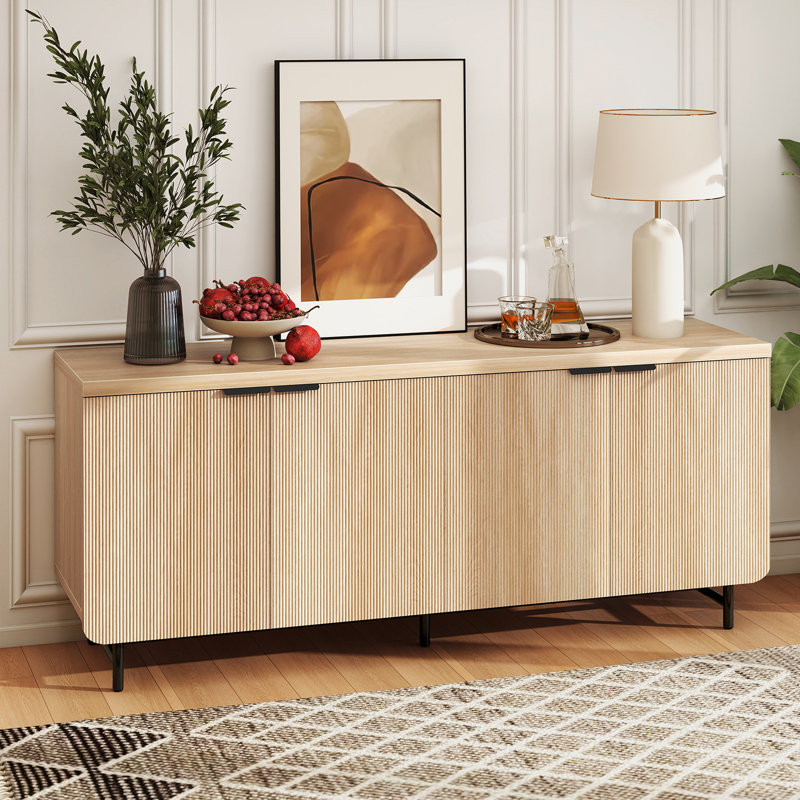  Meuble télé 68 po à 4 portes pour téléviseurs de 75 po ou moins, console de télévision moderne, Bois de chêne