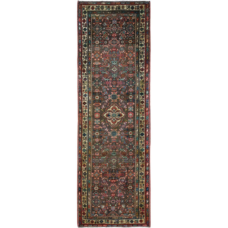 Tapis de couloir unique en laine 3 pi 5 po x 10 pi 4 po brun Puxico