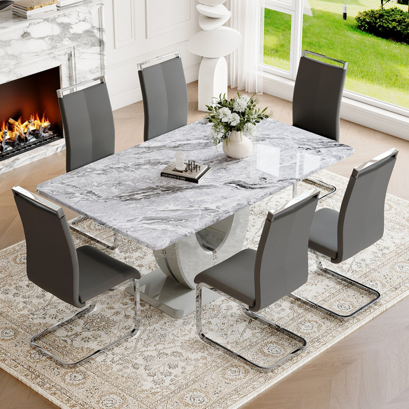  Ensemble de table de salle à manger de 63 po pour 4-6 personnes, table de salle à manger rectangulaire moderne avec chaises, ensemble de salle à manger avec chaises rembourrées
