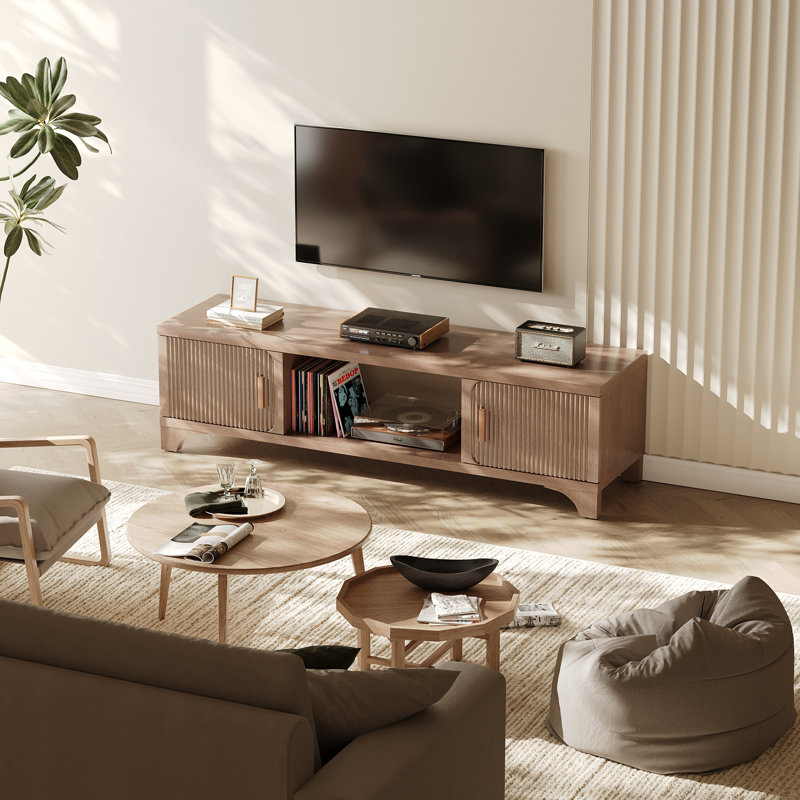Mid Century Modern Tv Stands For Living Room, Boho Media Console For Bedroom, Tv Entertainment Center With Storage, Wood Television Cabinet