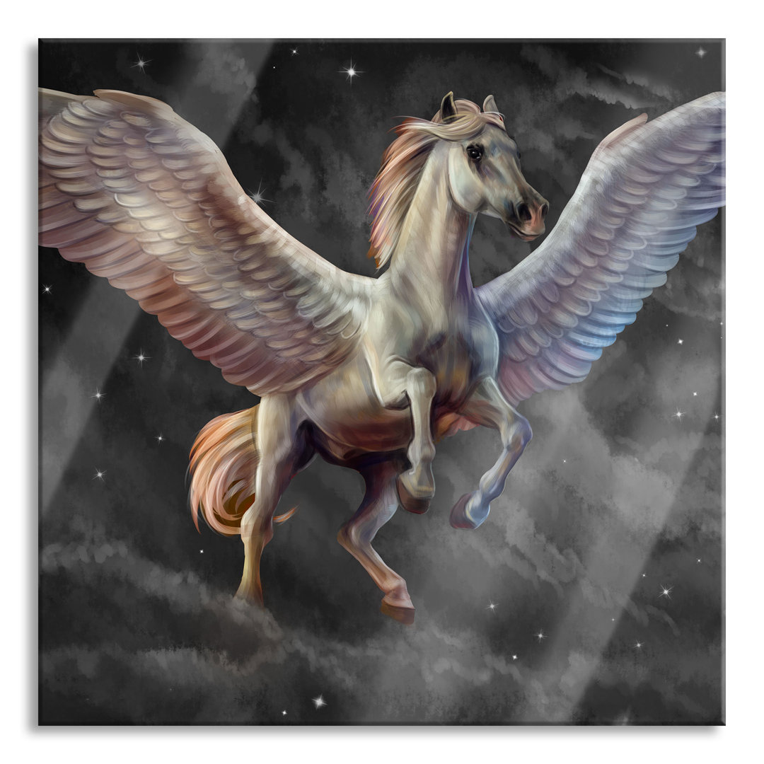 Glasbild Weißer Pegasus mit Engelsflügel