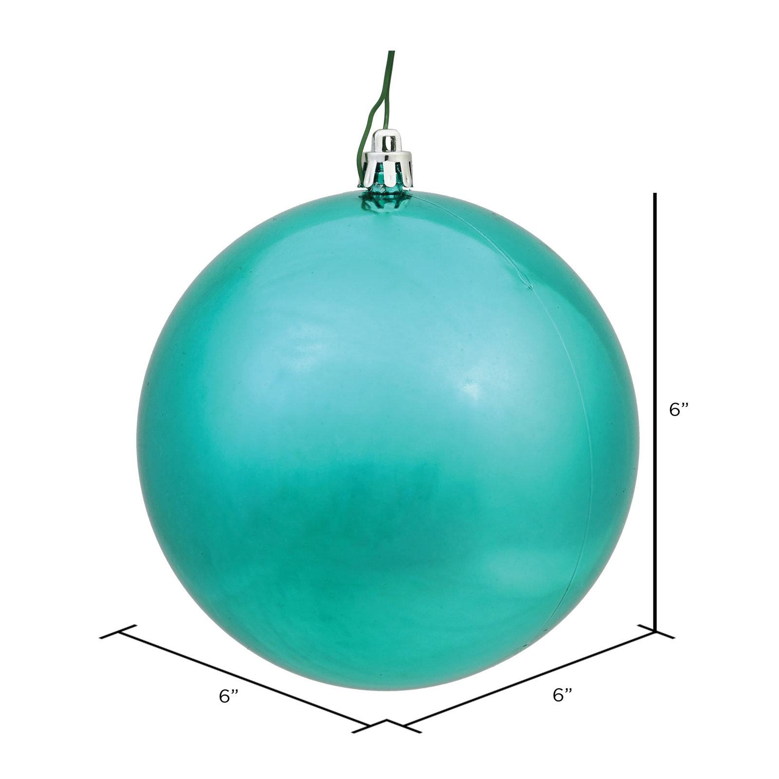 Christmas Ball Ornament, Shiny Teal, 6" H x 6" W x 6" D