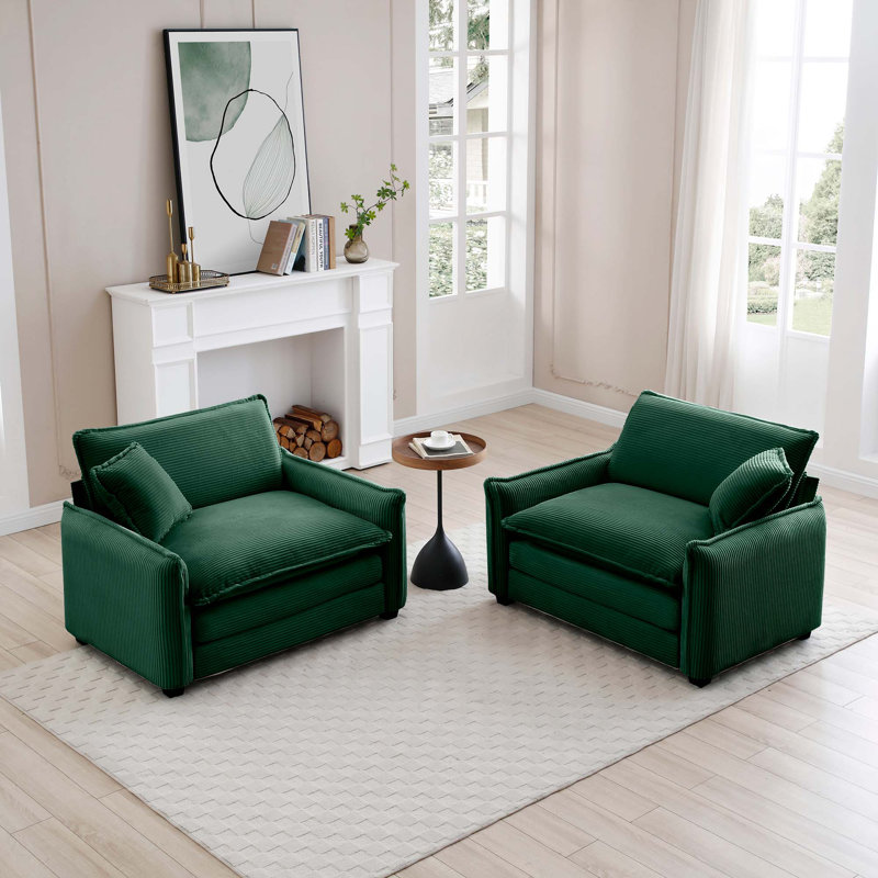 Chaises d'appoint rembourrées en velours côtelé avec coussins décoratifs Guesno, Vert