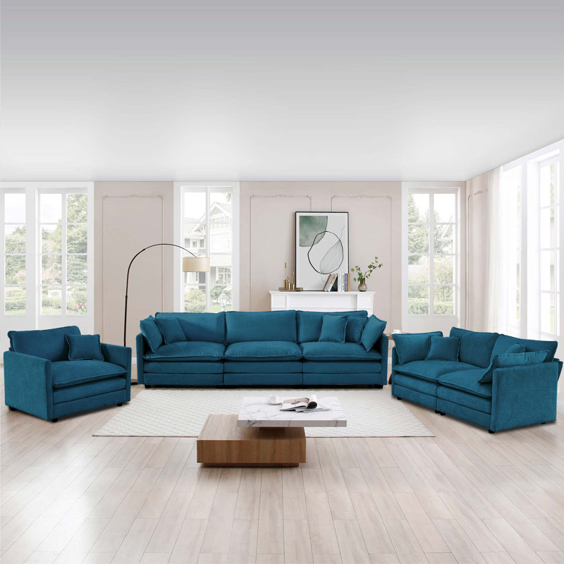 Ensemble de canapés modernes en tissu d'ameublement en chenille, 3 places, 2 causeuses et 1 canapé simple