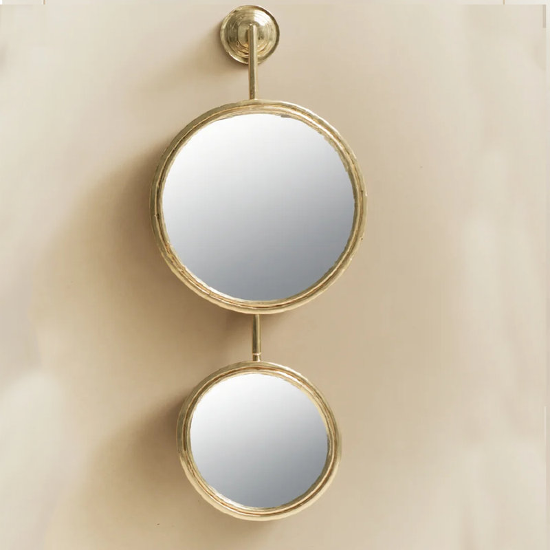 Gold Circle Mirror Wall Decor, 2 Vertical Circle Mirror Wall Decor