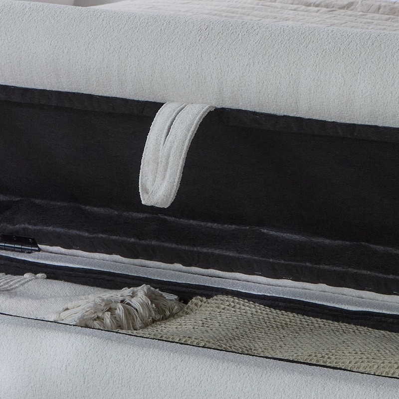 Footstool with Storage, Chalk White Boucle