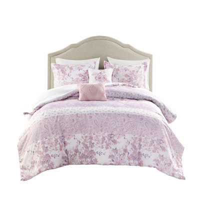 Full/queen Bedding With Floral Paisley Comforter, 2 Shams And Pillows, , Textile Pink Comforter For Full/queen, Comfortable Fabric