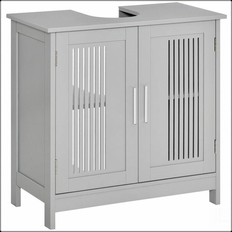 kleankin Modern Under Sink Cabinet with 2 Doors, Pedestal Under Sink Bathroom Cupboard, Bathroom, White/Gray