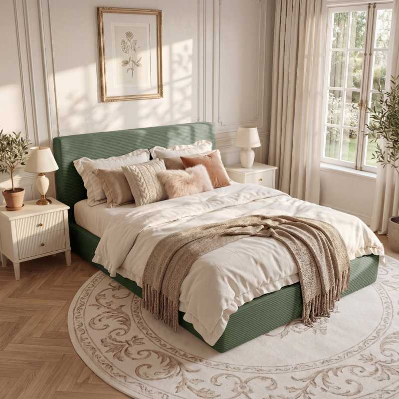 Grand lit en velours côtelé tout en mousse, sans assemblage, vert, Vert
