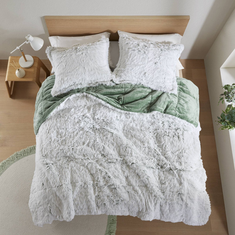 Shaggy Faux Fur Comforter Set with Plush Reverse, Twin Comforter