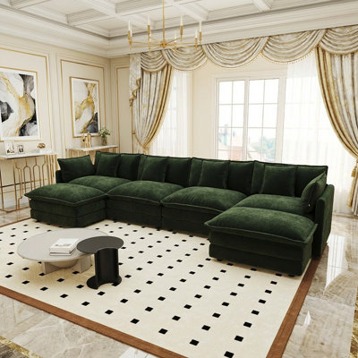 Hibbell Comfort U Shaped Couch With Reversible Chaise, Modular Large U-Shape Sectional Sofa, Double Extra Ottomans