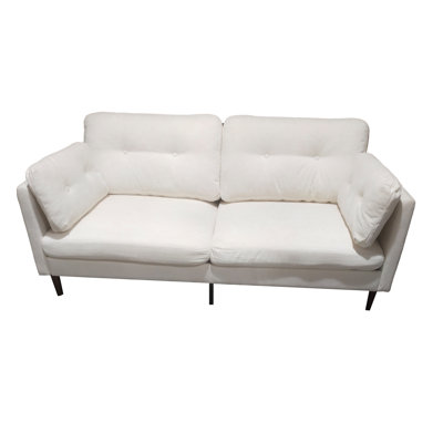Tufted Two Seater Fabric Sofa With Armrest Ushions Loveseat Couch Velvet Fabric Beige