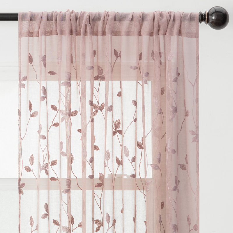 Rideau diaphane avec passe-tringle Aliaa, l 52" x L 63", Rose poussière
