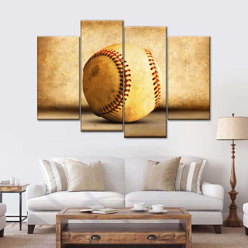 Baseball sépia 4 pièces, H 42 po x l 68 po x P 1,25 po