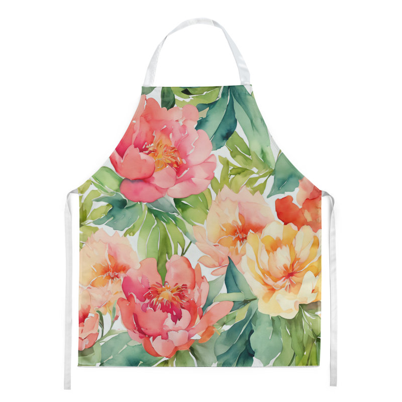 Tennessee Iris in Watercolor Apron, Pink/Yellow Indiana Peonies