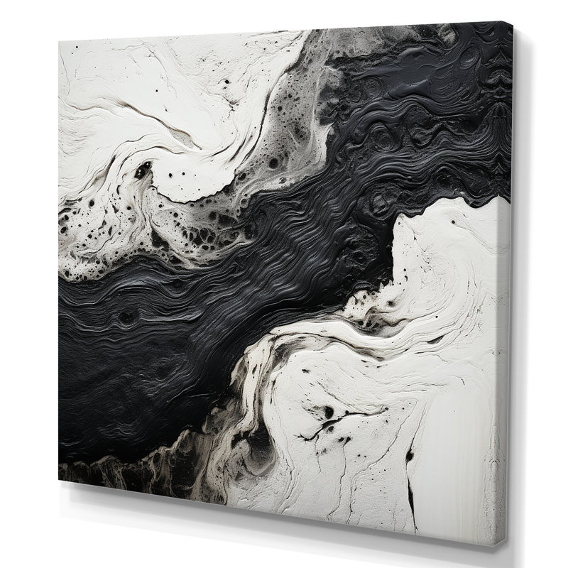 Black And White Paint River I - Abstract Shapes Wall Art For Living Room, Wrapped Canvas, 36" H x 36" W