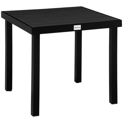 Outdoor Dining Table For 4 Person, Square, Aluminum Metal Legs For Garden, Lawn, Patio, Woodgrain Black
