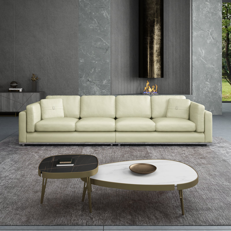 Picasso Sofa, 32" H x 117" W x 39" D, White Genuine Leather