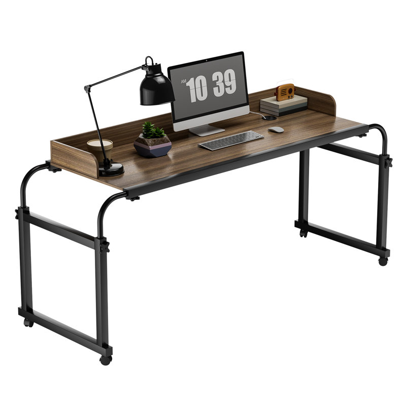Overbed Table With Wheels, Adjustable Legs Height, Modern Style, Brown, 350lbs Weight Capacity, Black, Brown