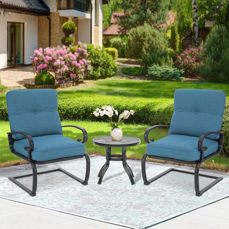 Craigmore 2 - Person Modular Patio Conversation Sets with Cushions, Blue
