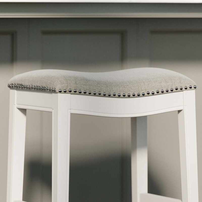 Tabouret de bar en bois à hauteur de bar sans dossier avec garniture cloutée, Blanc