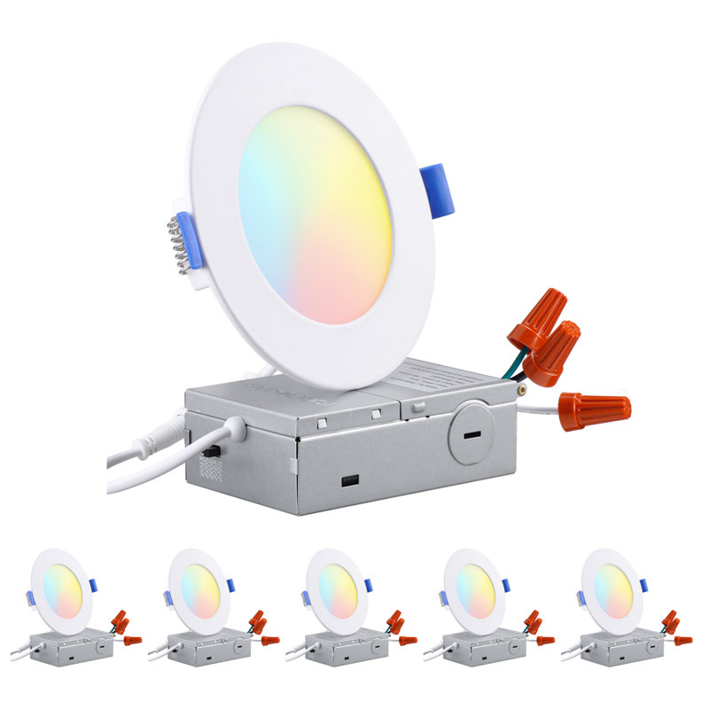 Luminaire encastré mince de 4 po avec boîte en J, plafonnier encastré ultra-mince à DEL 5 carats Cri90, à intensité variable