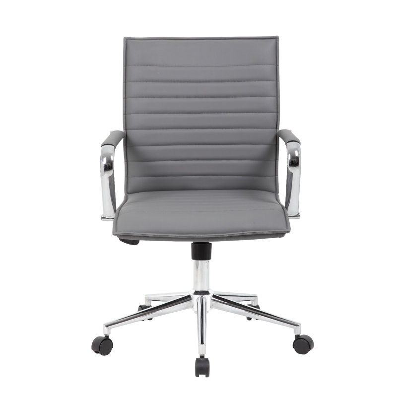 Kenny Commercial Grade Chair With Chrome Arms And Metal Base, Gray Vinyl, Gray
