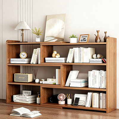  4-Tier Expandable Wooden Bookshelf  Telescopic Display Shelf  Storage Display Rack for Living Room Bedroom Study Corner