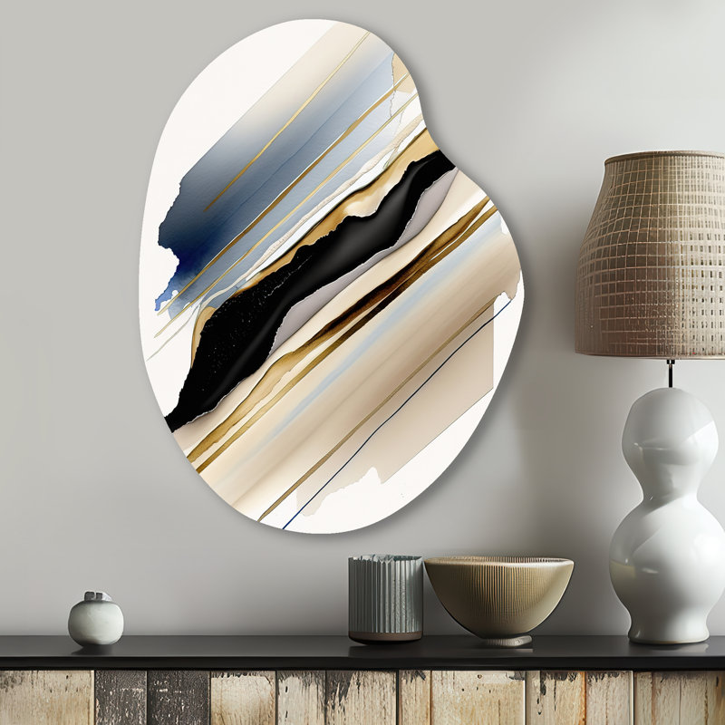 «Black and Gold Cubic Expression X - Cubism», art mural asymétrique en métal, impression d'art moderne en forme libre