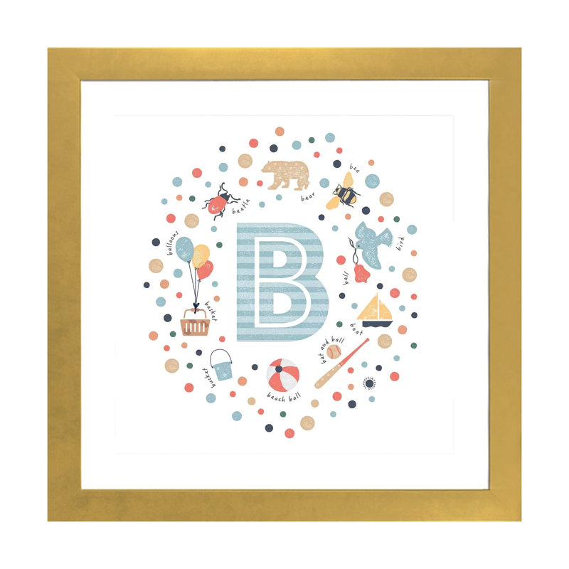 Lettre illustrée B bleue - impression, Papier encadré doré, Blanc, H 24 po x l 24 po x p 1 po