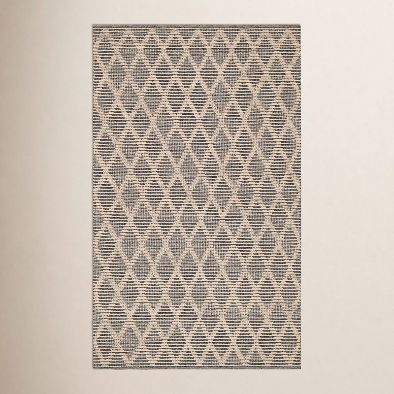 Tapis texturé en coton tissé à la main noir / ivoire, Rectangle 4 pi x 6 pi