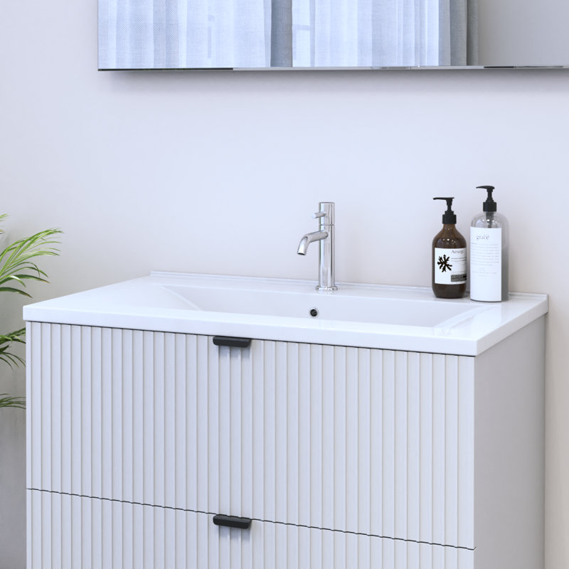 32 32,9,9 po. Lavabo encastré en céramique - blanc