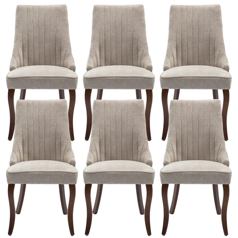 Rayon Cloth Flocking Solid Wood Upholstered Dining Chairs, Beige