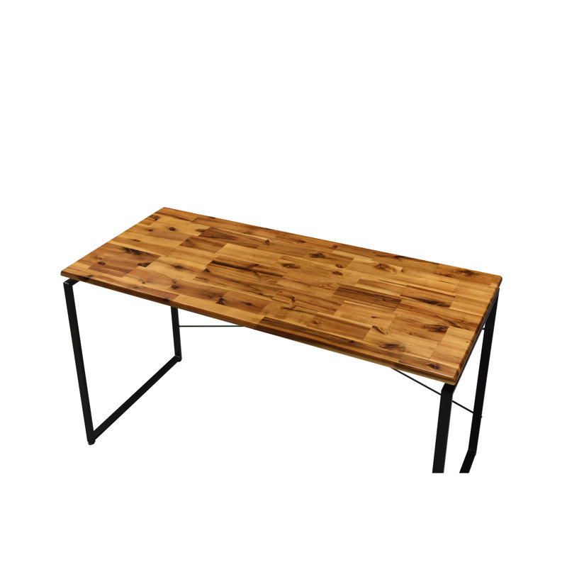 Bureau d'écriture industriel en bois massif, base en métal, teinte noir et chêne, bibliothèque de bureau, largeur de 47,88 po, profondeur de 21,82 po, hauteur de 27,84 po, poids de 25,75 lb, plateau en bois, structure ouverte, classeur,