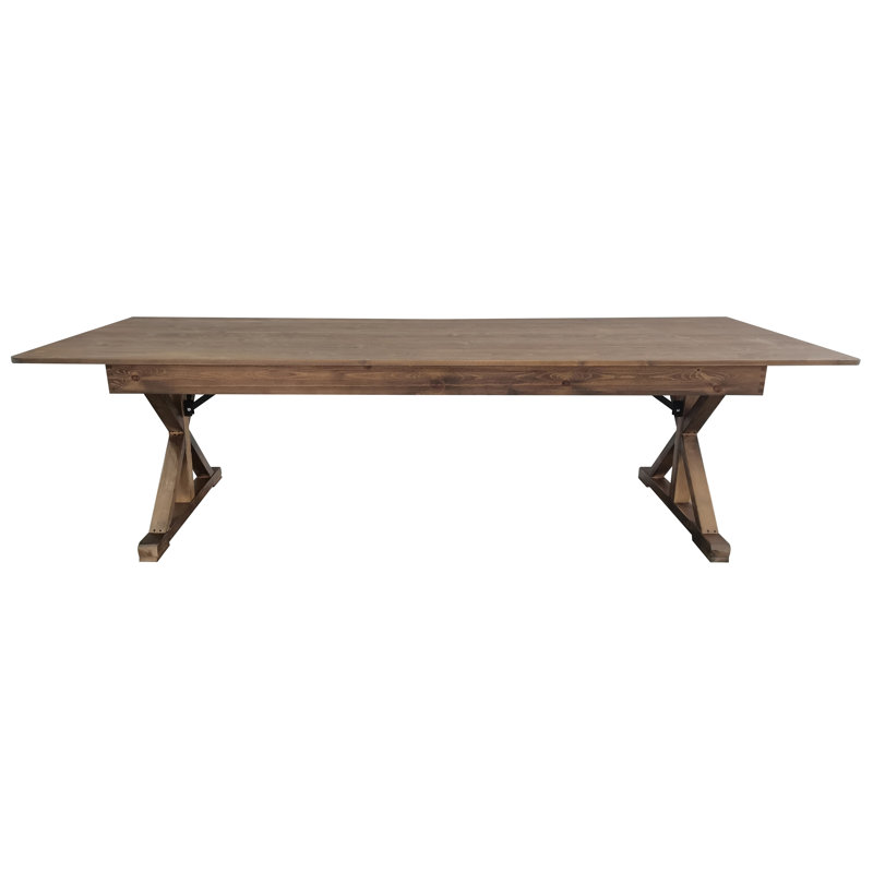 Eternity Rectangular Solid Pine Farm Dining Table with Folding X-Style Legs, Rustic Pine, 40.25" W  x 108" L