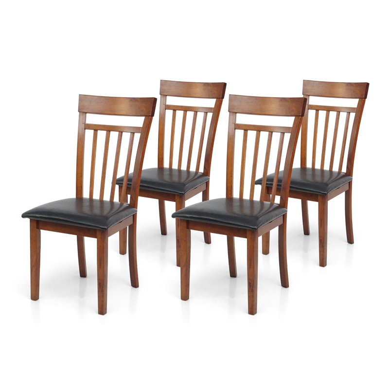 18'' H Faux Leather Upholstered Side Chair, Medium Brown, Black