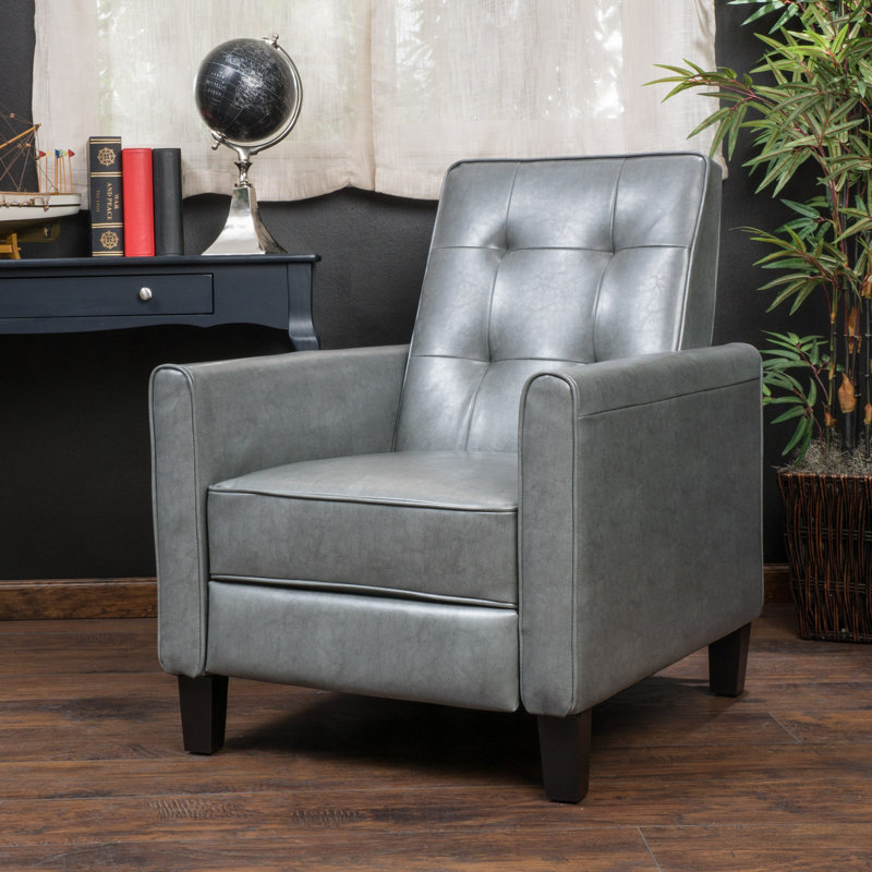 Josslynn 27.50" Wide PU Leather Pushback Recliner, Josslynn Dark Grey PU Leather