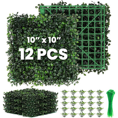 Paquet de 12 panneaux muraux de haie de buis artificiel 10 po x 10 po Grass Wall