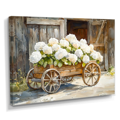 Farm Hydrangeas By The Wooden Cart - Art mural floral