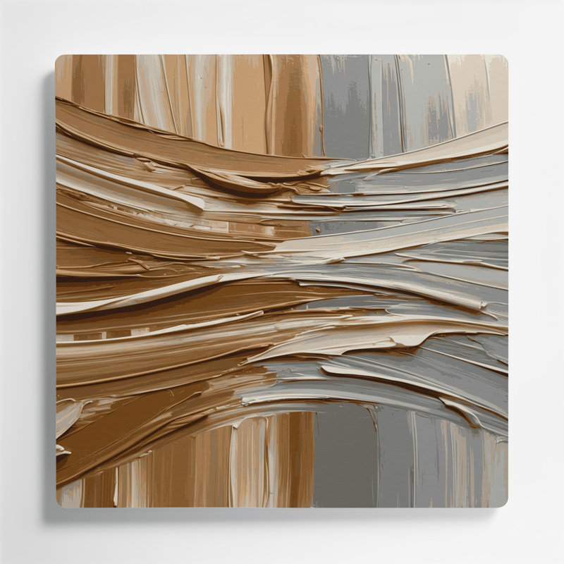 Art mural horizontal gris rayé caramel en métal gris clair, H 12 po x l 12 po