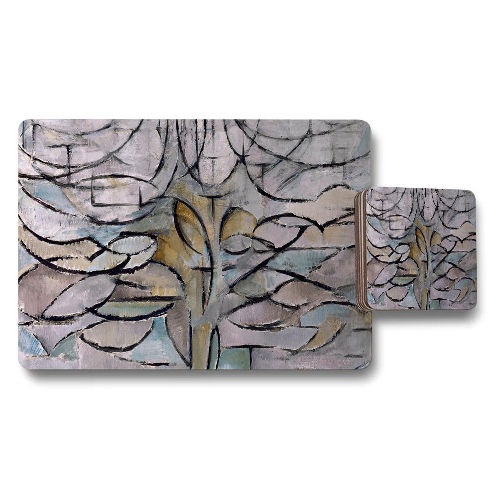 Abstract Floral Placemat And Coaster Set With Soft Pastel Artwork