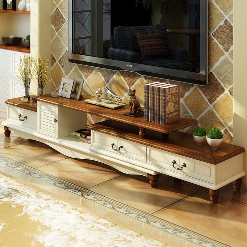 American-style Country Solid Wood TV Cabinet, Brown/Off White